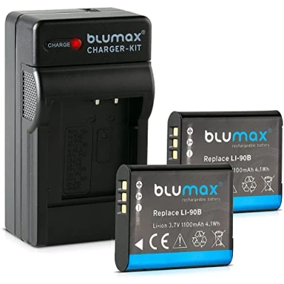 Afbeelding van Blumax 2X Batterij voor Olympus Li 90b / 92b 1100mAh + Lader compatibel met XZ 2 Tough TG 1 3 4 5 SH 50 60 SP 100 EE Traveller