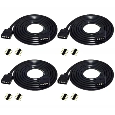 Afbeelding van LitaElek 4 stuks 1 m RGB ledstrip verlengkabel, polig, 5050, 3528/2835, led connector, aansluiting, zwart