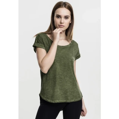 Afbeelding van Urban Classics Ladies LONG BACK Shaped Spray DYE TEE Tshirt basic, Dames, Maat: Large, Olive