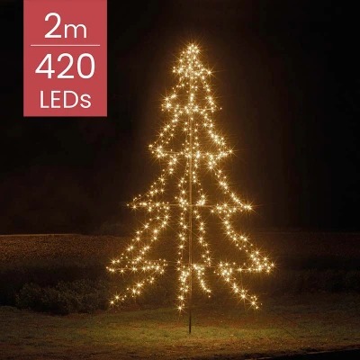 Afbeelding van Buiten Kerstboom met 420 LED lampjes warm wit 200CM