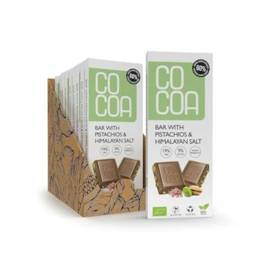 Afbeelding van CO COA Wit Bord Met Pistachenoten En Zout I Bio Set 10 x 40 g, Slechts 6 g Suiker, Biologische Chocolade, Prebiotica, Vegan, Lactosevrij, Koolhydraatarm, Zonder Palmolie, GMO