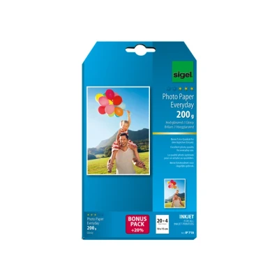 Afbeelding van Inkjetfotopapier Everyday plus 10x15 wit 200gr glans 20 4 vel