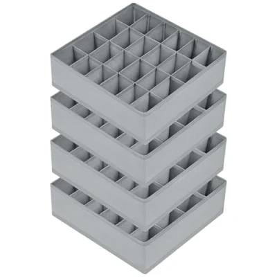 Afbeelding van Joyoldelf 4 stuks opbergdozen voor sokken en ondergoed, 24 cellen opvouwbare dozen (vouwdoos, ladeverdelers, lade organizer, stoffen het bewaren van (hennep)