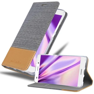 Afbeelding van Cadorabo Hoesje geschikt voor Huawei P8 LITE 2015 in LICHTGRIJS BRUIN Beschermhoes met magnetische sluiting, standfunctie en kaartvakje Book Case Cover Etui