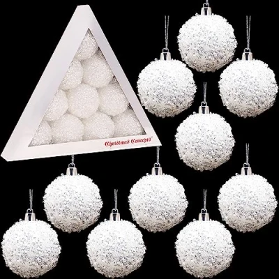 Afbeelding van Christmas Concepts® Pakket met 10 60 mm Kerstboomballen Iriserende Witte Glinsterende Kerstballen