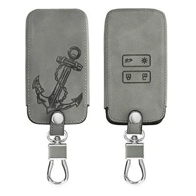 Afbeelding van kwmobile autosleutelhoes geschikt voor Renault 4 knops Smartkey autosleutel (alleen Keyless Go) beschermhoes van imitatieleer Vintage Anker design grijs