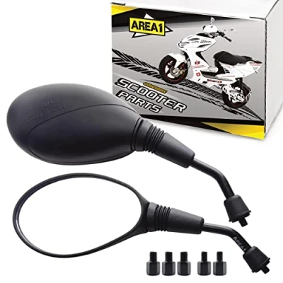 Afbeelding van Area1 Motorscooter spiegel achteruitkijkspiegel set (rechts + links) e getest, 2xM8 rechtse schroefdraad 1M8 linkse (EL22)