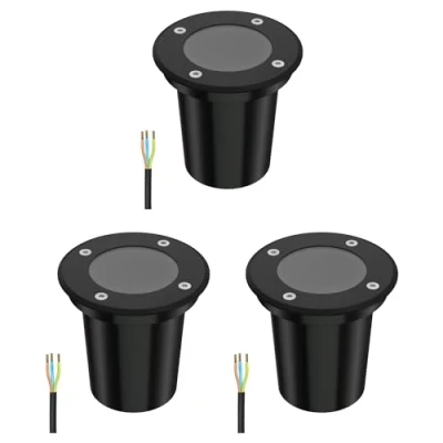 Afbeelding van ledscom.de 3 st. grondinbouwlamp BOLI voor buiten, IP67, zwart, rond, 108mm Ø, 1x GU10 max. 15W, mat