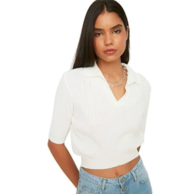Afbeelding van Trendyol Ecru Crop Dunne Gebreide Blouse Twoss22Kz0014