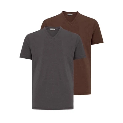 Afbeelding van dandalo 2 PACK Tshirt basic, Heren, Maat: Large, Smoked brown