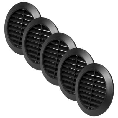 Afbeelding van Vent Systems 5 stuks 80 mm zwart ventilatieafdekking, ronde ventilatiesleuven, barbecue afdekking, geïntegreerde insectenbescherming, HVAC ventilatieopeningen voor badkamer, thuiskantoor en keuken