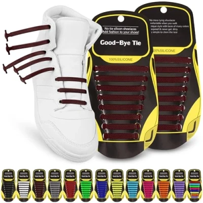 Afbeelding van SULPO Elastische siliconen schoenveters, zonder strikken, veters, strikloze rubberen veters voor alle schoenen, kinderen en volwassenen, bruin, Eén Maat