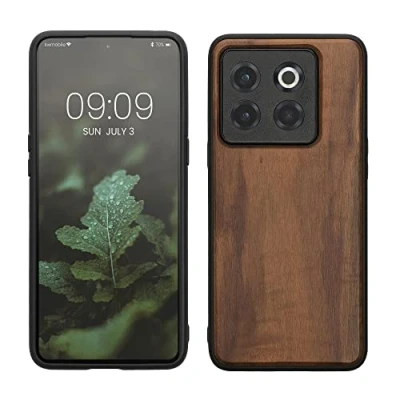 Afbeelding van kwmobile telefoonhoesje geschikt voor OnePlus 10T 5G Hoesje met bumper in donkerbruin Backcover walnoothout