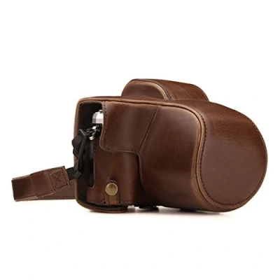 Afbeelding van MegaGear Olympus OM D E M10 Mark III (14 42mm) Ever Ready lederen camera case met draagriem en batterijtoegang donkerbruin MG1346