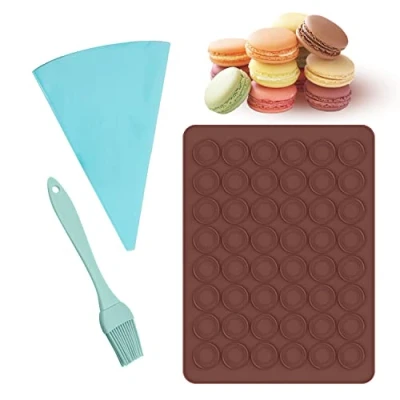 Afbeelding van 1 macaron bakmat, oliekwast, spuitzak, 48 gaten siliconen anti aanbakmat, kan worden gebruikt voor het maken van chocolade en koekjes (39 x 28 cm)