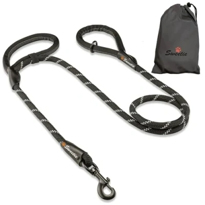 Afbeelding van Sweetie Touw hondenriem Strong Leash zwart met 2 comfortabele gevoerde handgrepen 151g