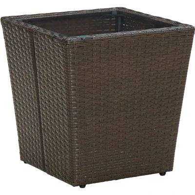 Afbeelding van Salontafel 41,5x41,5x44 cm poly rattan en gehard glas bruin