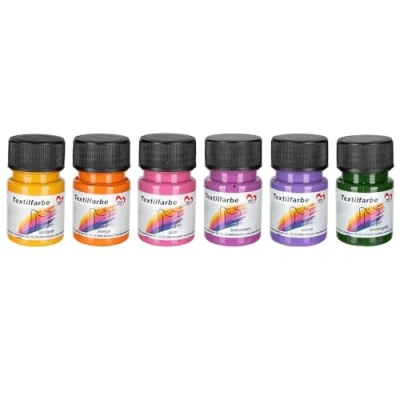Afbeelding van Ideen mit Herz Textielverf, stofverfset, 6 x 30 ml, sterk gepigmenteerd, voor lichte en donkere stoffen, wasbaar, op waterbasis (krachtige kleuren)