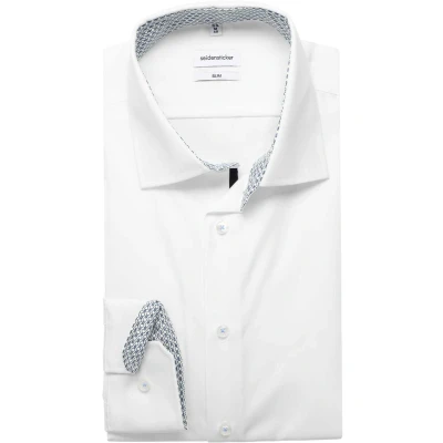Afbeelding van Seidensticker slim fit overhemd mouwlengte 7 popeline wit Strijkvrij Boordmaat: 39