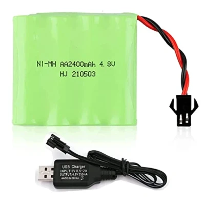 Afbeelding van Yangers 4.8 V 2400 mAh NI MH AA Oplaadbare Batterij SM 2 P Plug Connector met USB Oplader Kabel Set voor RC Auto Truck Jumper Graafmachine Speelgoed