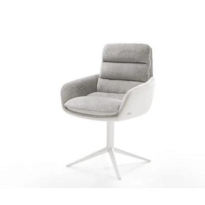 Afbeelding van DELIFE Draaistoel Abelia Flex met armleuning materiaalmix echt leer wit zilver grijs kruispoot 360 draaibaar rocker functie