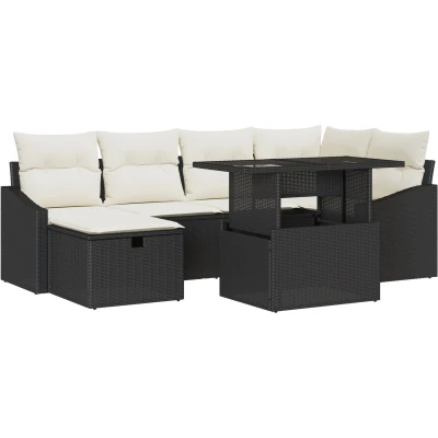 Afbeelding van vidaXL 7 delige tuinsofa set met kussens zwart poly riet