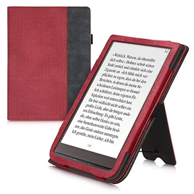 Afbeelding van kwmobile case compatibel Met Pocketbook InkPad 3/3 Pro/Color/Vivlio 3 hoes standaard E reader cover van kunstleer In rood/donkergrijs