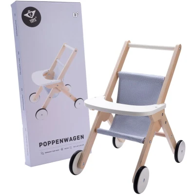 Afbeelding van Poppen Wandelwagen Grijs en Blauw Hout