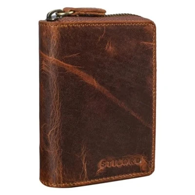 Afbeelding van STILORD &#039;Kelsie&#039; 3 in 1 Lederen Sleuteletui Mini Portemonnee en Kaart Etui Vintage Sleutel Tas met Geschenkverpakking Echt leder, Kleur:kara cognac