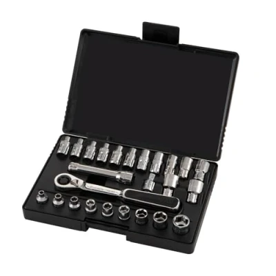 Afbeelding van SATA ST09131SJ 25 delige 1/4 inch aandrijving 6 punts metrisch/SAE Pass Thru Socket Set, gepolijst, 3,5 mm 9 5/32 1/2 inch, in blaasvorm geval