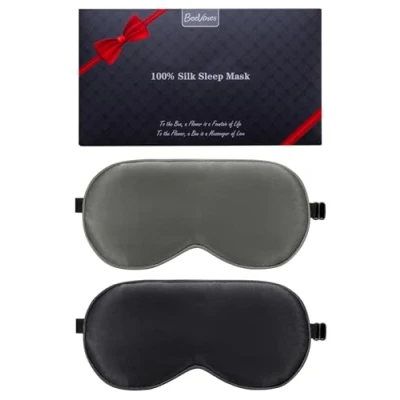 Afbeelding van zijden slaapmasker, 2 pack 100% echt natuurlijk, puur oogmasker met verstelbare riem, oogslaapmasker, BeeVines Eye Sleep Shade Cover voor zomerreizen Vermindert gezwollen ogen