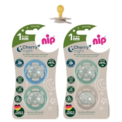 Afbeelding van NIP Cherry ronde speen NIGHT 0 6 maanden, lichtgevende fopspeen, vanaf de geboorte 0+ licht op in het donker