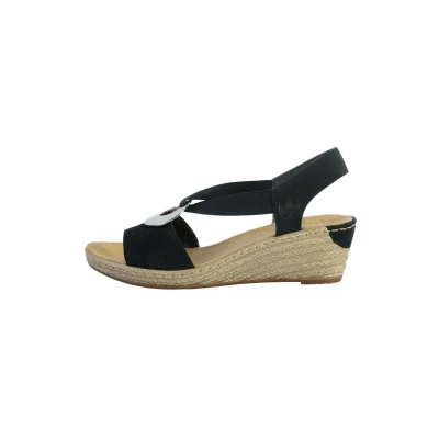 Afbeelding van Rieker Sandalen met sleehak, Dames, Maat: 41, Noir Kunststof/ textiel