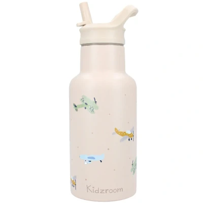 Afbeelding van Kidzroom Small Talk Drinkfles Beige 350ml Vliegtuigen Schoolbeker