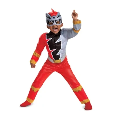 Afbeelding van Red Ranger Toddler Size Muscle Costume, Official Power Rangers Dino Fury Outfit with Mask