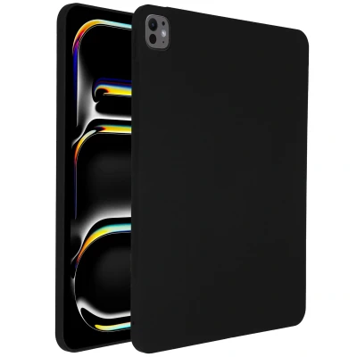 Afbeelding van Apple iPad Pro 13 (2024) M4 Hoes: Accezz Liquid Silicone Backcover met penhouder Softcase,Backcover Zwart Siliconen En TPU (zacht) Tablet