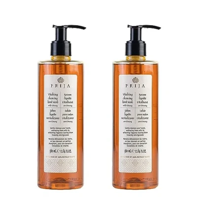 Afbeelding van Prija Vitaliserende Vloeibare Zeep met Ginseng 2 flessen x 380 ml Dagelijks gebruik Natuurlijke en Veganistische Handzeep Dermatologisch Getest Vegan friendly