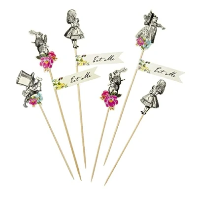 Afbeelding van Talking Tables Echt Alice Mad Party Food Picks Pack van 12, Papier, Multi kleuren