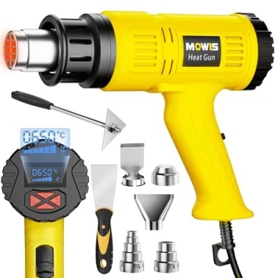 Afbeelding van MOWIS 2000 W heteluchtpistool met digitaal lcd display, 60 C 650 C, heteluchtföhn, 2 temperaturen en luchtstroom instelbaar, overbelastingsbeveiliging voor verwarming, krimpen van pvc, afbijten