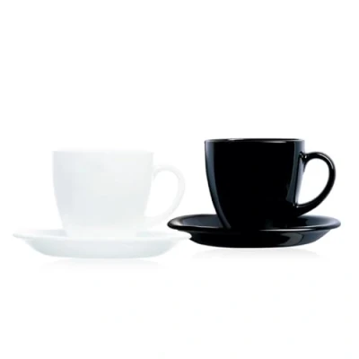 Afbeelding van Set van Kopje met Schotel Luminarc Carine N&amp;b Wit Zwart Glas 220 ml 12 Onderdelen