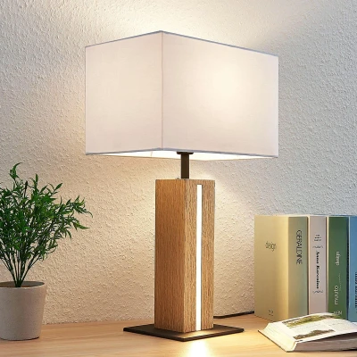 Afbeelding van Lindby Tafellamp met dimmer 1licht stof, hout, metaal H: 52.5 cm wit, helder eik,