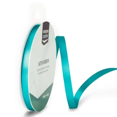 Afbeelding van Vaessen Creative 301002 1012 Satijnen lint turquoise, 6 mm x 10 meter, lint, decoratief cadeaulint en stoffen voor bruiloft, doop verjaardagscadeaus, satijn,