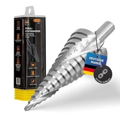 Afbeelding van Hardtwerk Trappenboor, kegelboor Ø 4 32 mm, van hoogwaardig HSS, universele driehoekige schacht, schilboor, ideaal voor metaal, hout en kunststof, 15 treden conusboor, langdurige scherpte