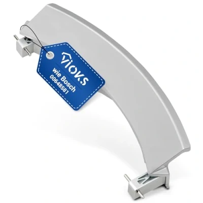 Afbeelding van VIOKS deurgreep zilver met assen vervanging voor 00648581 &amp; 00751783 Siemens Constructa Bosch wasmachine handvat wasdroger kunststof