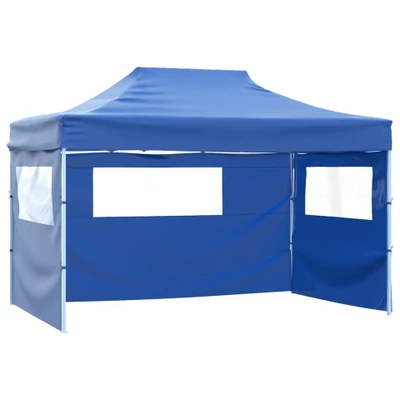 Afbeelding van vidaXL Partytent met 3 zijwanden inklapbaar 3x4 m staal blauw