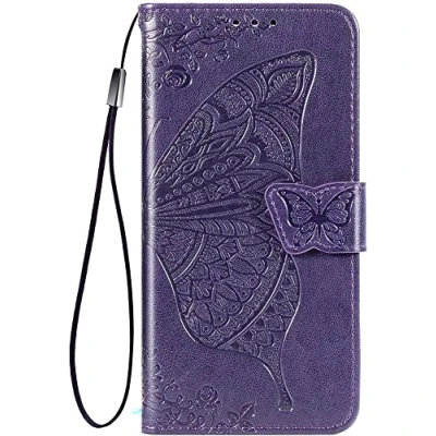 Afbeelding van TEYYOS Flip Folio hoesje voor Xiaomi 13T / Pro, PU/TPU lederen portemonnee hoes met geld en kaartsleuven, premium 3D vlindertelefoonhoesje donkerpaars