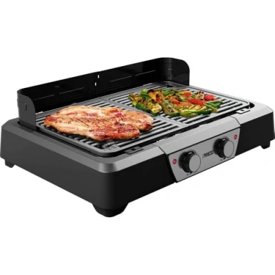 Afbeelding van Elektrische Barbecue Princess 112254 BBQ Tafelgrill 2 grillroosters dubbele verwarmingszones met aparte thermostaten afneembaar windscherm 2000 watt