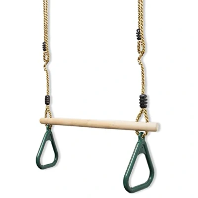 Afbeelding van Leogreen Trapezium van hout, ringen en gymnastiekstang voor kinderen, groen, materiaal: kunststof (PP, PE)