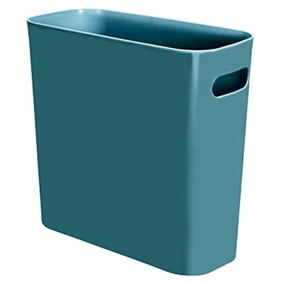 Afbeelding van Youngever 5,5 l slanke vuilnisbak, herbruikbare plastic kleine vuilnisbak met handgrepen voor thuiskantoor, woonkamer, studeerkamer, keuken, badkamer (groenblauw)