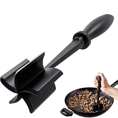 Afbeelding van FIBOUND Vleeshakselaar Zwart Hamburger Chopper Ground Beef Masher ABS Vleeshakmolen Multifunctionele,Vleeshakselaar en Spatel,voor Burgers Vlees voor Groenten Fruit